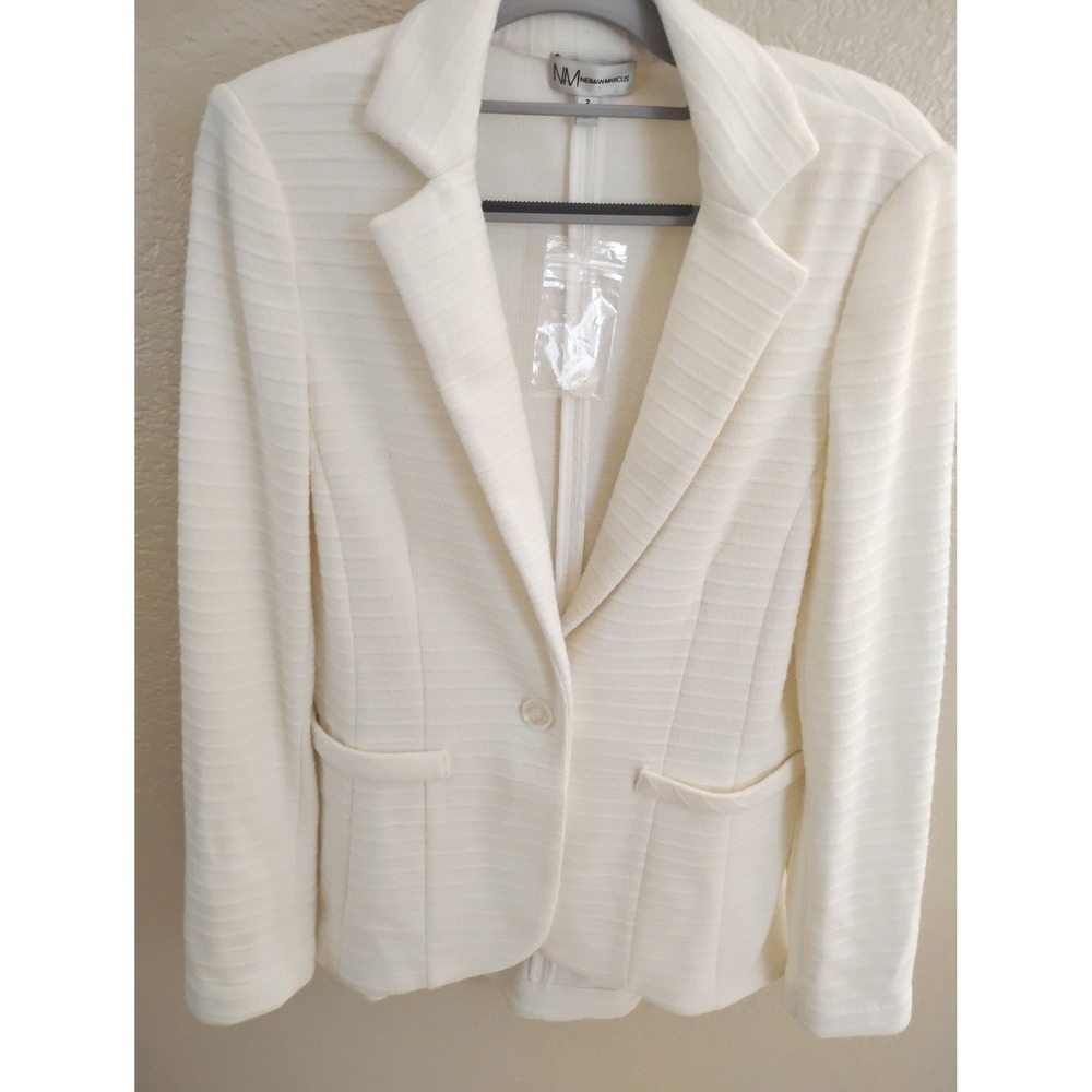 🩵Neiman Marcus Cream Soft Knit Striped Jacket coquette quiet luxury preppy cozy